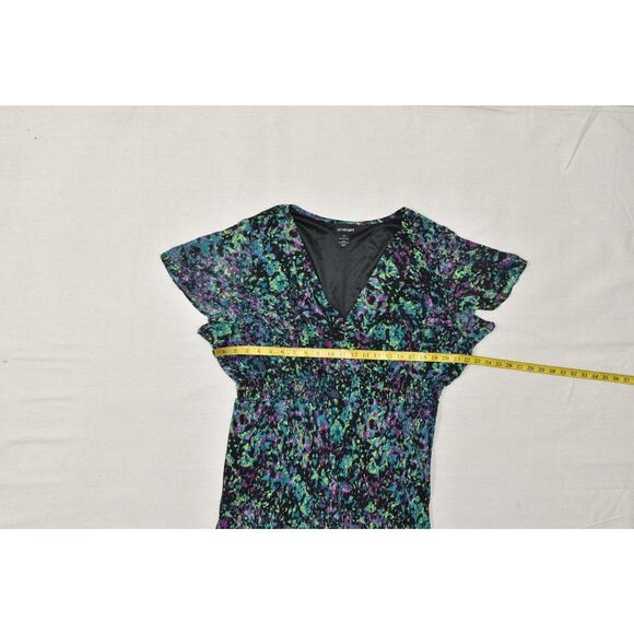 Lane Bryant Plus Size 28 Green Purple Abstract Chiffon Short Sleeve Dress Polyes - Picture 4 of 8